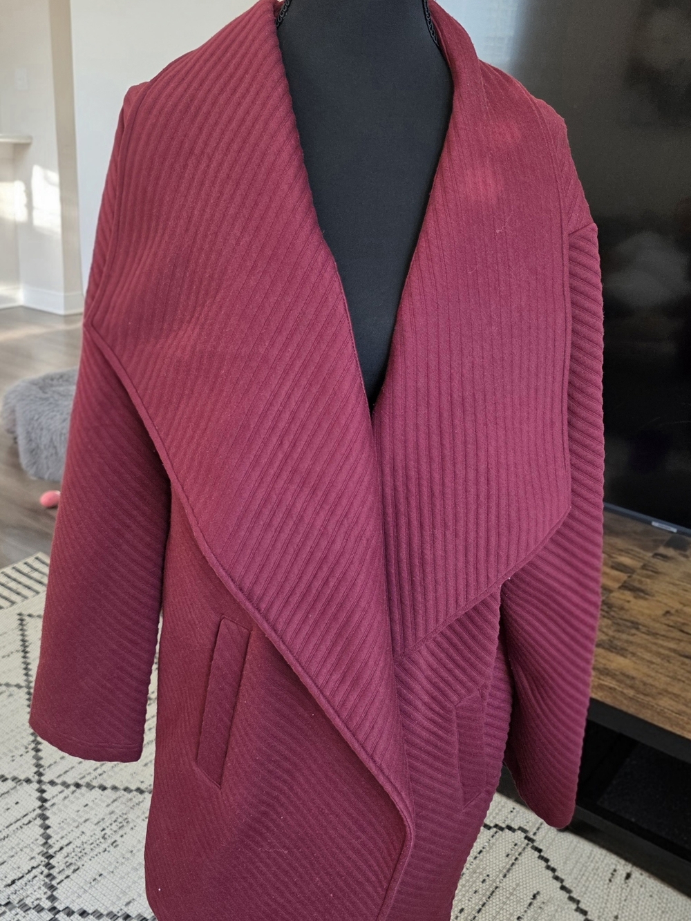 Maurices Burgundy Ribbed Open Front Waterfall Coat/Cardigan Sz XL